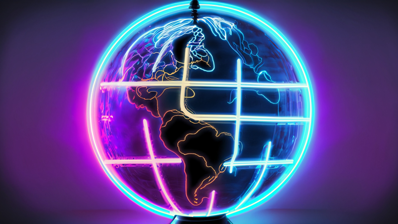 Erdkugel mit Neonlichtern