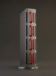 Server-Tower aus gefrästem Metall mit roten Laufwerksgriffen - eigene Serverinfrastruktur der Lauth IT GmbH Hannover